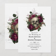 Invitación de boda gótica de Halloween con cráneo