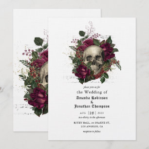 Invitación de boda gótica de Halloween con cráneo