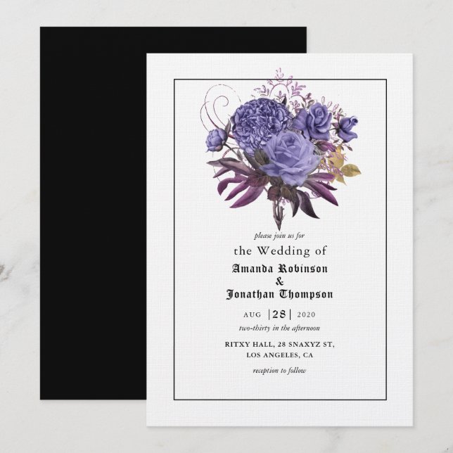 Invitación de boda gótica de Halloween floral (Anverso / Reverso)