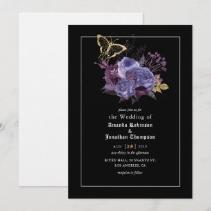 Invitación de boda gótica de Halloween floral