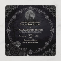 Invitación de boda gótica de Halloween Manor Moonl
