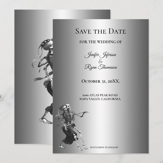 invitación de boda gótica de halloween para guarda (Anverso / Reverso)