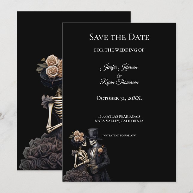 invitación de boda gótica de halloween para guarda (Anverso / Reverso)