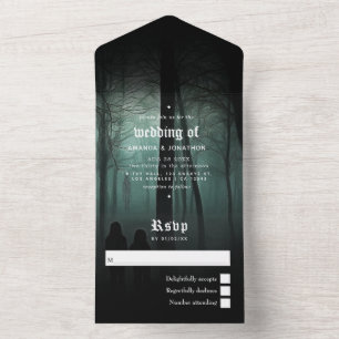 Invitación de boda gótica de Halloween todo en uno