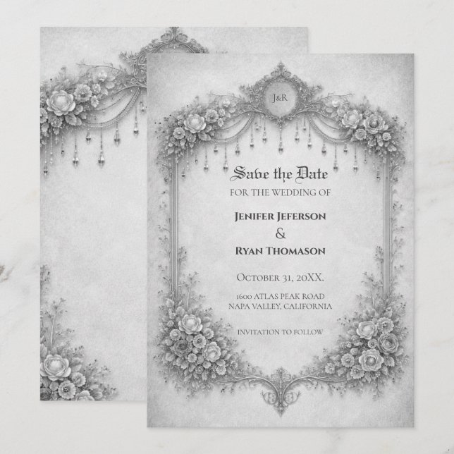 invitación de boda gótica de marfil para guardar l (Anverso / Reverso)