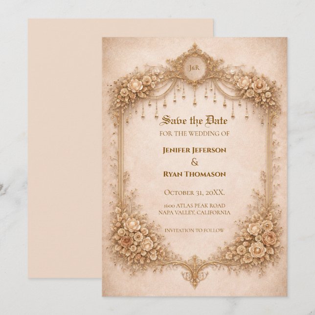 invitación de boda gótica de marfil para guardar l (Anverso / Reverso)