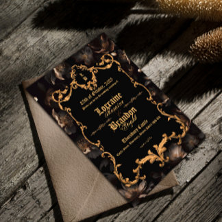 Invitación de boda gótica de noche aureliana negra