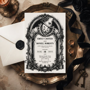 Invitación de boda gótica de payaso espeluznante