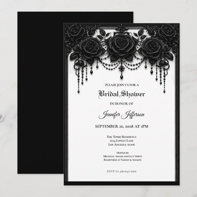 invitación de boda gótica de rosas negras (Anverso / Reverso)