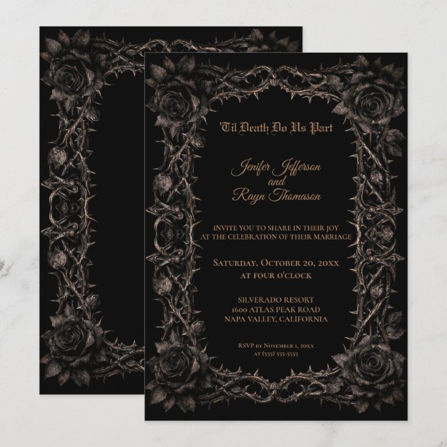 Invitación de boda gótica de rosas oscuras (Anverso / Reverso)