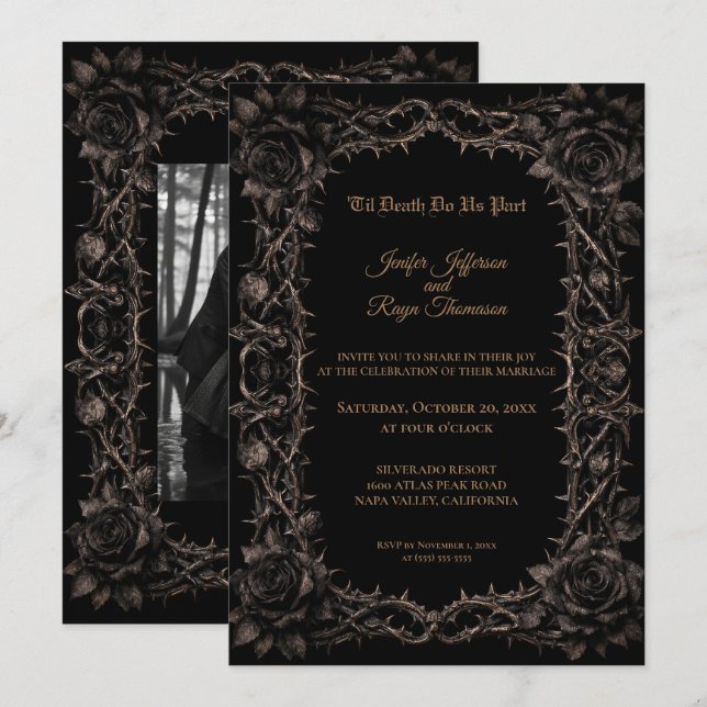 Invitación de boda gótica de rosas oscuras (Anverso / Reverso)