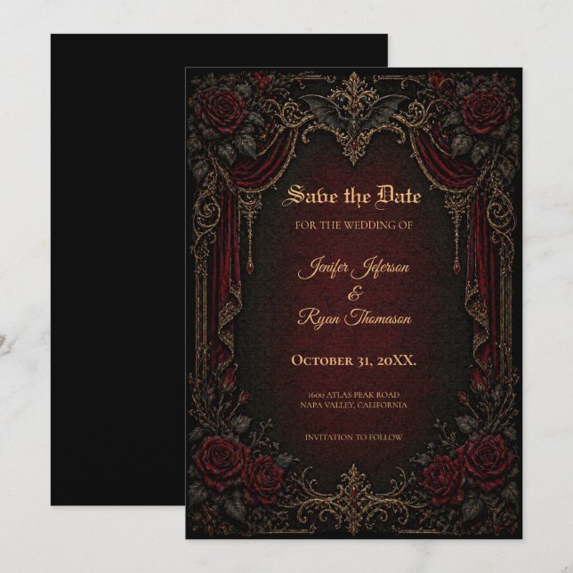 invitación de boda gótica de vampiro para guardar  (Anverso / Reverso)