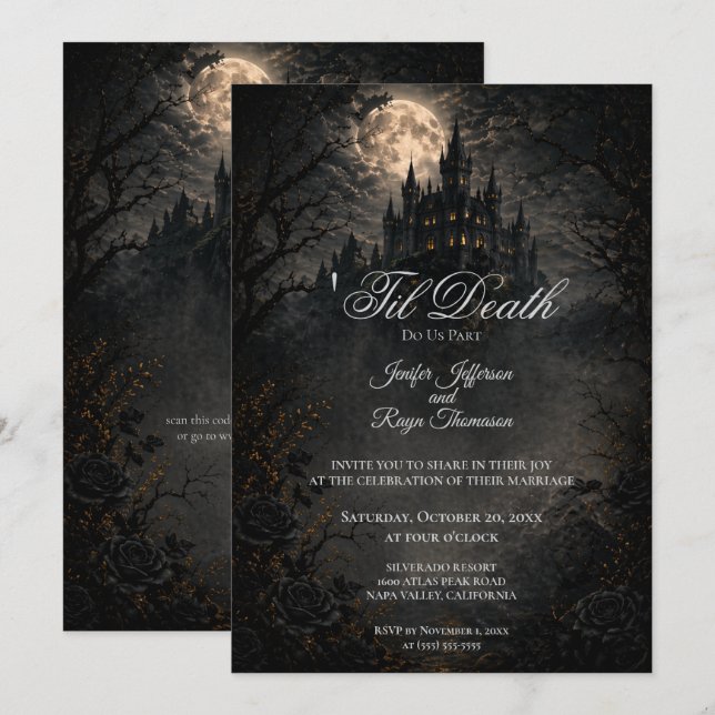 Invitación de boda gótica del castillo embrujado v (Anverso / Reverso)