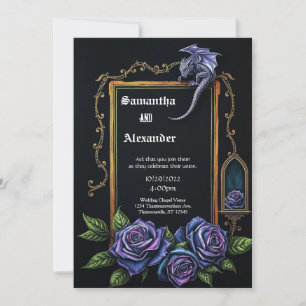 Invitación de boda gótica Dragón Púrpura y Rosas