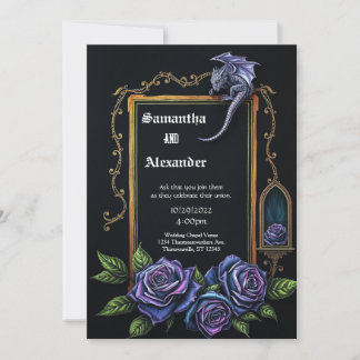 Invitación de boda gótica Dragón Púrpura y Rosas