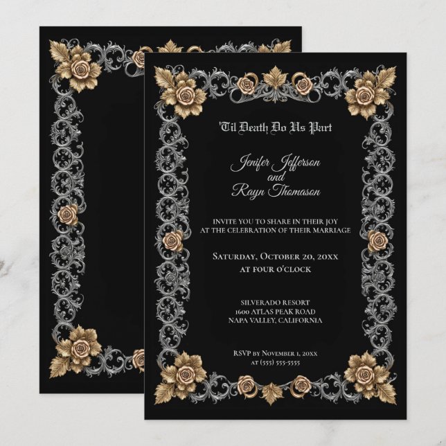 Invitación de boda gótica elegante (Anverso / Reverso)
