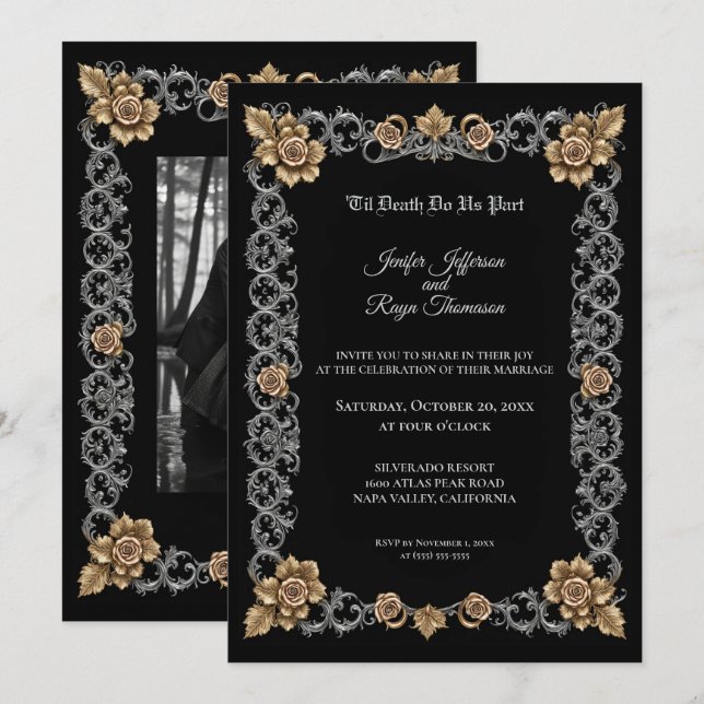 Invitación de boda gótica elegante (Anverso / Reverso)
