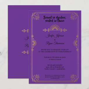 Invitación de boda gótica elegante de color púrpur