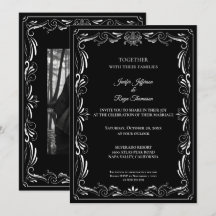 Invitación de boda gótica elegante en blanco y neg