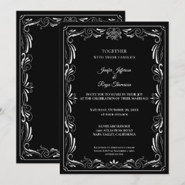 Invitación de boda gótica elegante en blanco y neg