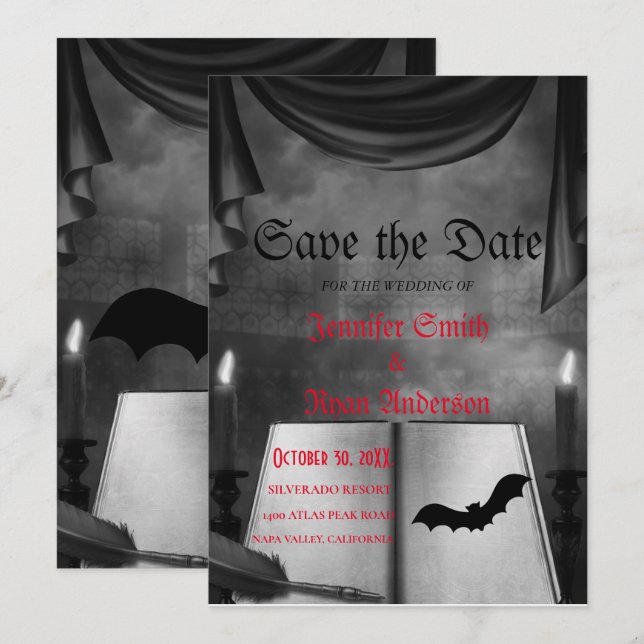 Invitación de boda gótica elegante para guardar la (Anverso / Reverso)