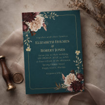 Invitación de boda gótica floral azul oscuro