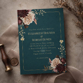 Invitación de boda gótica floral azul oscuro