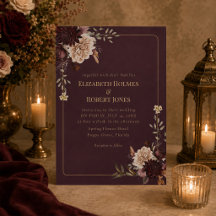 Invitación de boda gótica floral de Borgoña