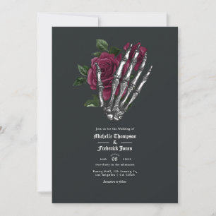 Invitación de boda gótica floral de Borgoña con có
