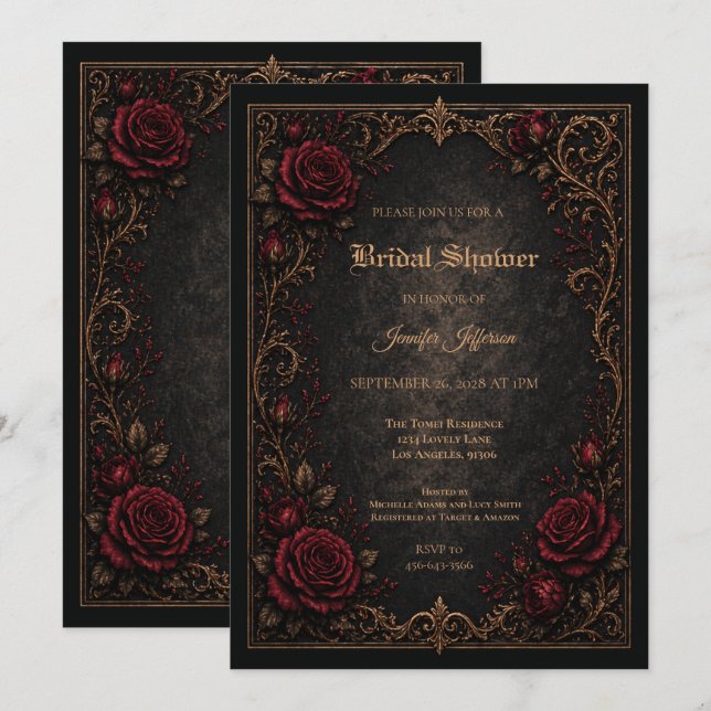 invitación de boda gótica floral de Halloween (Anverso / Reverso)