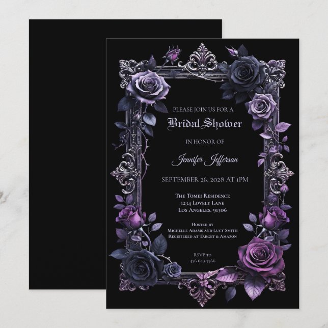 invitación de boda gótica floral de Halloween (Anverso / Reverso)