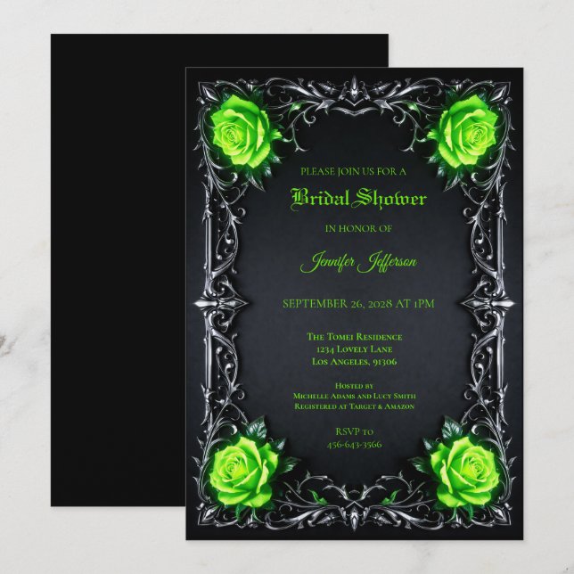 invitación de boda gótica floral de Halloween (Anverso / Reverso)