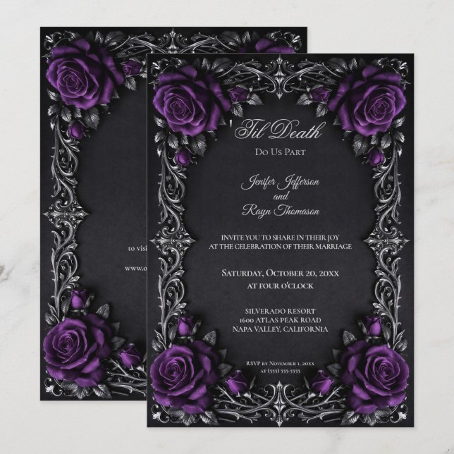 invitación de boda gótica floral elegante (Anverso / Reverso)
