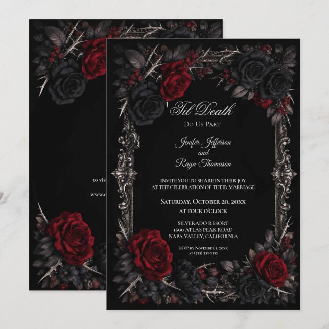 invitación de boda gótica floral elegante (Anverso / Reverso)