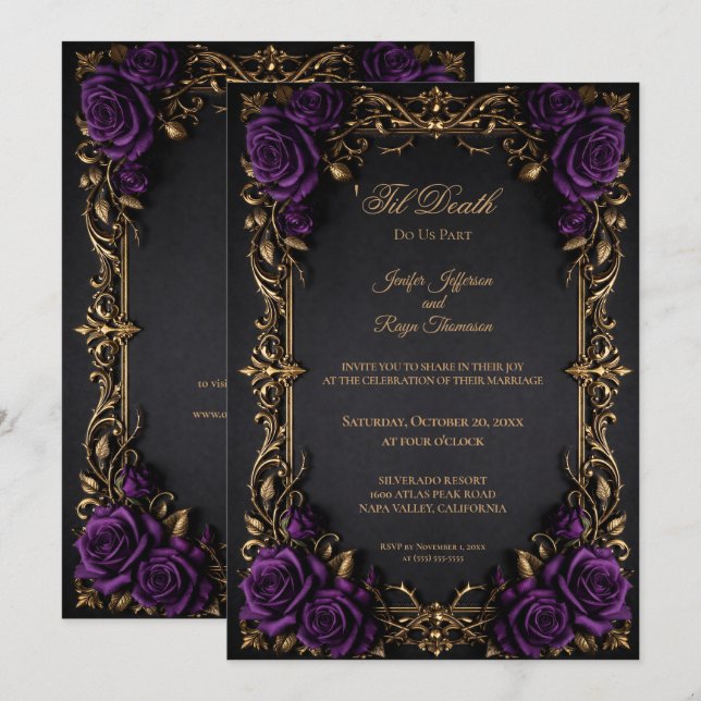 invitación de boda gótica floral elegante (Anverso / Reverso)