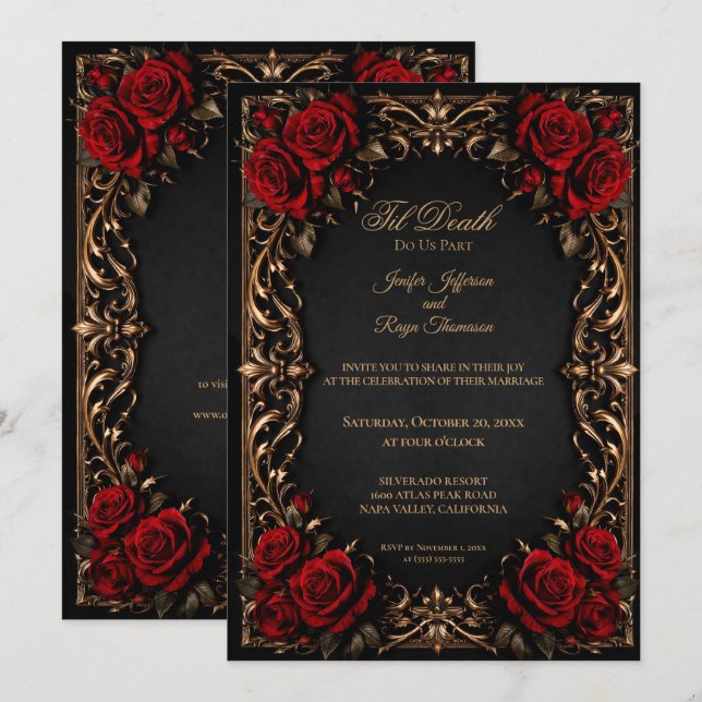 invitación de boda gótica floral elegante (Anverso / Reverso)