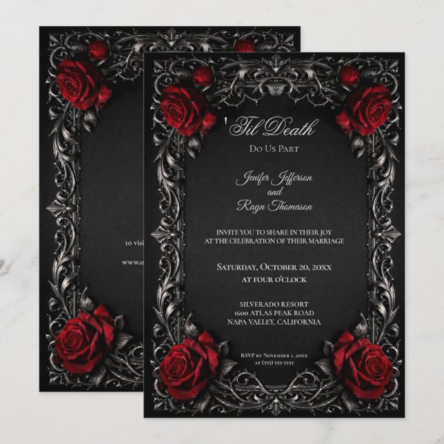 invitación de boda gótica floral elegante (Anverso / Reverso)