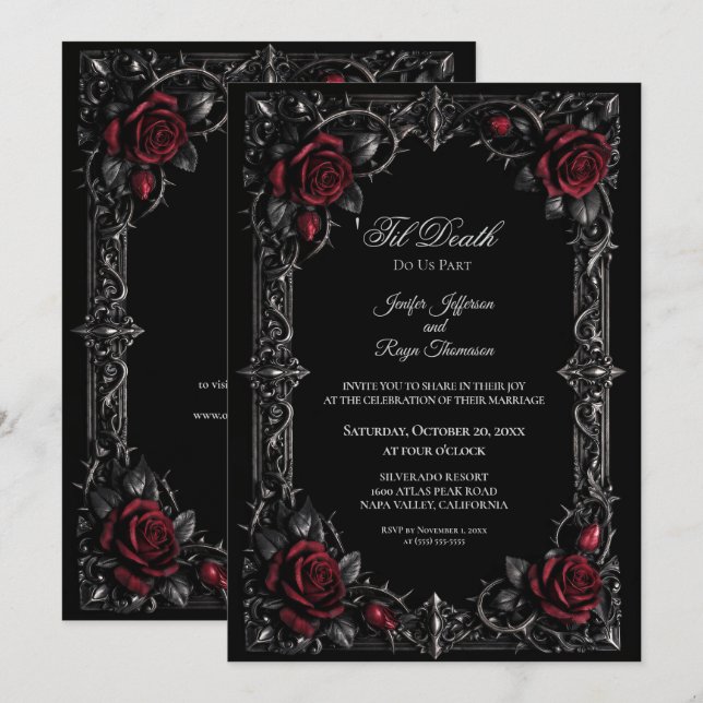 invitación de boda gótica floral elegante (Anverso / Reverso)