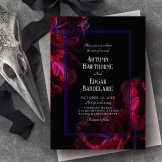 Invitación de boda gótica floral malva