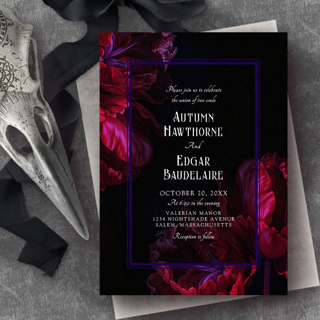 Invitación de boda gótica floral malva (Subido por el creador)