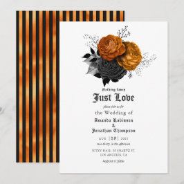 Invitación de boda gótica floral negra y naranja