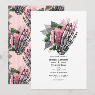 Invitación de boda gótica floral rosa con código Q