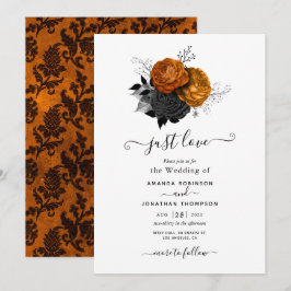 Invitación de boda gótica naranja y negra