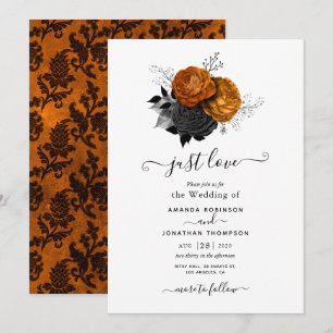 Invitación de boda gótica naranja y negra