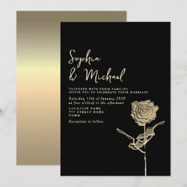 Invitación de boda gótica negra y dorada