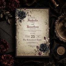 Invitación de boda gótica Rosa de Medianoche