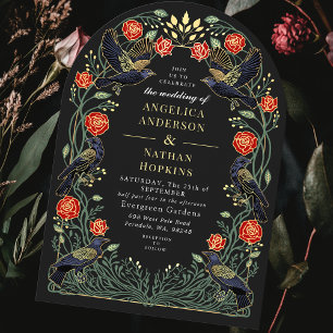 Invitación de Boda Gótica Rosas Rojas Cuervo Encan