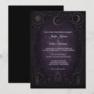Invitación de boda gótica tablero Ouija púrpura