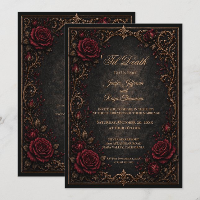 Invitación de boda gótica vintage elegante (Anverso / Reverso)