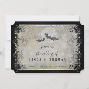 Invitación de Boda Gótico Gris y Negro de Hallowee
